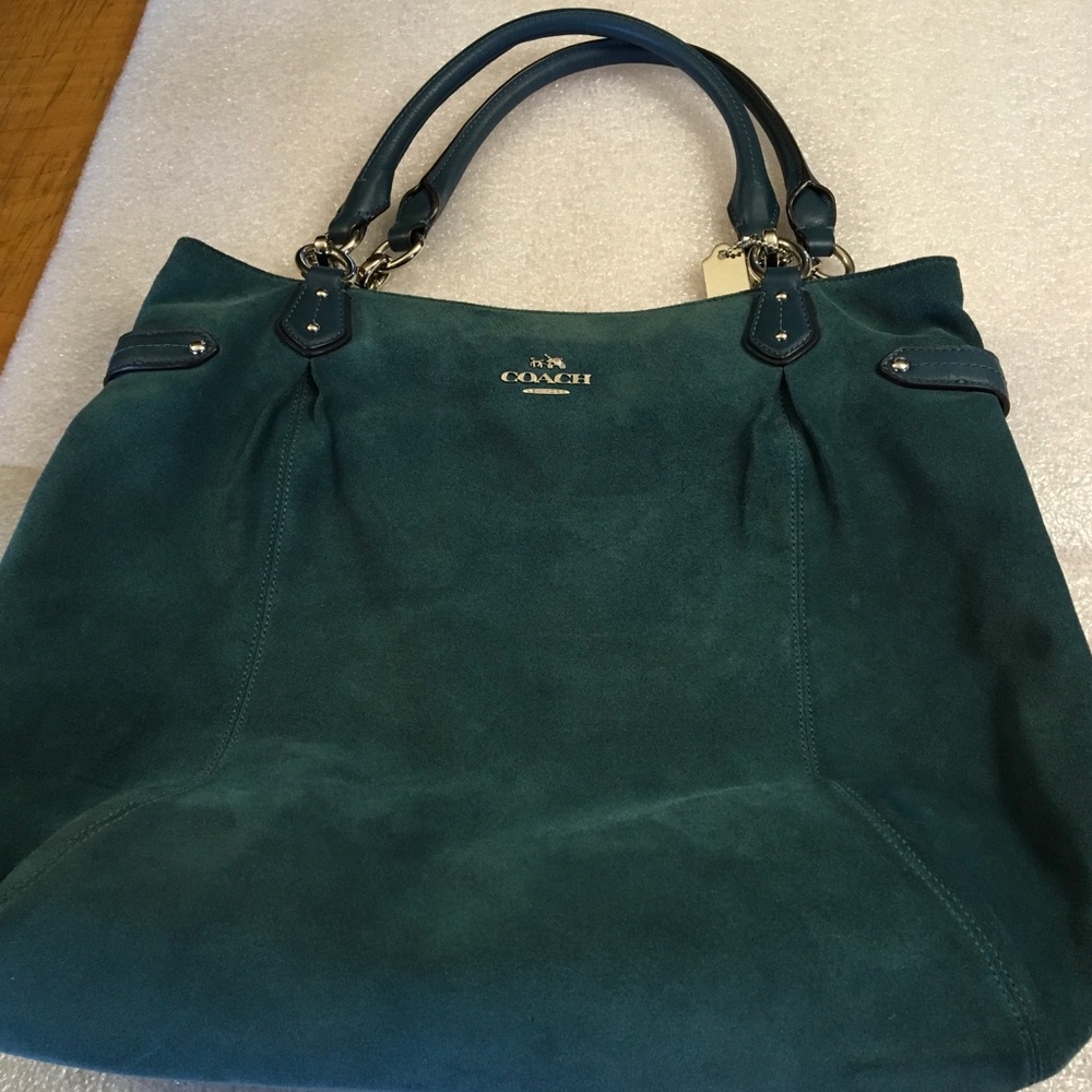 Coach teal suede tote